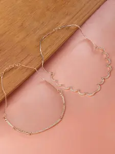 AMI Set Of 2 Rose Gold-Plated Cubic Zirconia Studded Contemporary Necklace