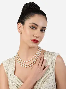 AMI Gold-Plated Beaded Layered Statement Necklace