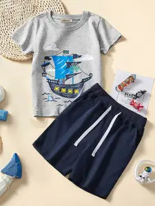 INCLUD Boys Printed Short Sleeves T-shirt With Shorts