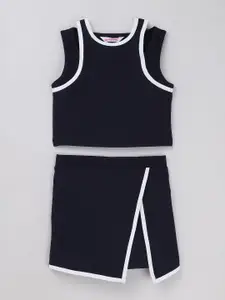 taffykids Girls Halter Neck Sleeveless Piping Detail Top With Skort