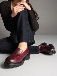 Kenneth Cole Women Leather Penny Loafers with Chunky Sole