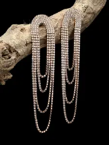 Anouk Rose Gold-Plated American Diamond Studded Contemporary Drop Earrings