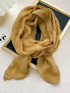 QUECY Women Polka Dots Embroidered Taping Border Scarf