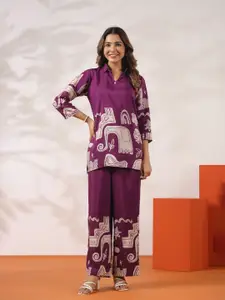 JISORA Printed Top With Palazzo Co-Ords