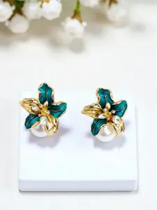 AVANT-GARDE PARIS Gold-Plated Artificial Stones Studded & Pearls Beaded Floral Studs