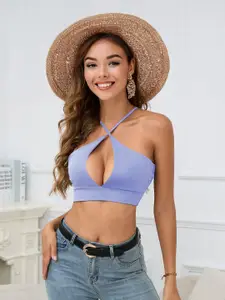 StyleCast Women Halter Neck Blouson Crop Top