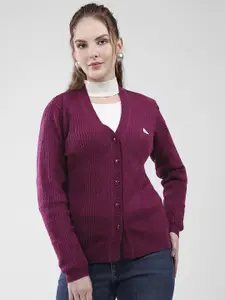 Monte Carlo Women V Neck Full Sleeves Woollen Cardigan Sweater