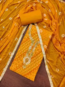 KALINI Bandhani Printed Beads And Stones Unstitched Dress Material