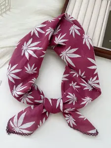 QUECY Women Floral Print Scarf with Taping Border