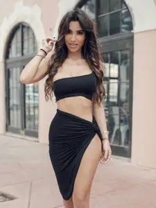 StyleCast One Shoulder Neck Top With Skirt Co-Ords