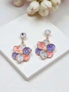 AVANT-GARDE PARIS Gold-Plated Artificial Stones Studded Floral Shaped Drop Earrings
