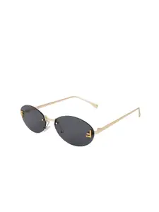 HASHTAG EYEWEAR Women Grey Lens & Gold-Toned Oval Sunglasses with