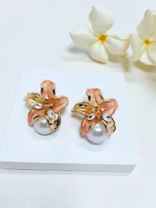 AVANT-GARDE PARIS Gold-Plated Artificial Stones Studded & Pearls Beaded Floral Studs