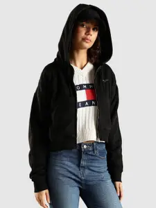 Tommy Hilfiger Europe Women Brand Logo Printed Hooded Crop Sweatshirt