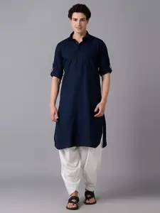 RAJUBHAI HARGOVINDAS Men Shirt Collar Pure Cotton Pathani Kurta with Salwar
