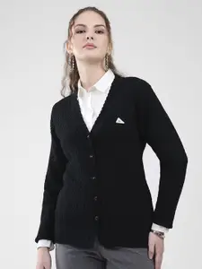 Monte Carlo Women Quirky Self Design V-Neck Long Sleeves Cardigan Sweater