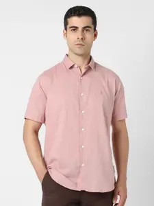 V Dot Men Solid Spread Collar Pure Cotton Casual Shirt