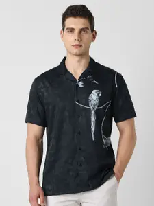 V Dot Men Graphic Printed Cuban Collar Pure Cotton Casual Shirt