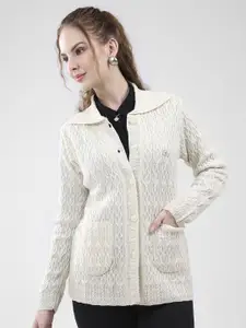 Monte Carlo Women Shirt Collar Full Sleeves Woollen Cardigan Sweater