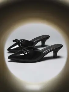 JM Looks Women Chunky Kitten Heel Mules with Bow for Wedding Party