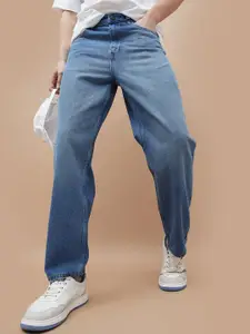 Forca by Lifestyle Men Wide Leg Mid-Rise Low Distress Light Fade Cotton Jeans