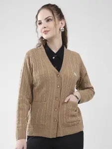 Monte Carlo Women Quirky Self Design V-Neck Long Sleeves Cardigan Sweater