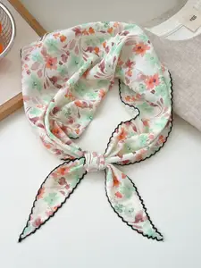 QUECY Women Printed Scarf with Taping Border