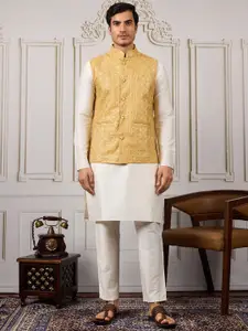 House of Pataudi Men Sequinned Embroidered Kurta & Trousers With Nehru Jacket