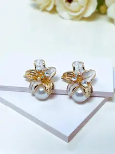 AVANT-GARDE PARIS Gold-Plated Artificial Stones Studded & Pearls Beaded Floral Studs