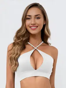 StyleCast Women Halter Neck Blouson Crop Top