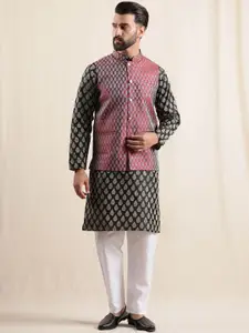 Anouk Men Floral Printed Kurta with Pyjamas & Nehru Jacket