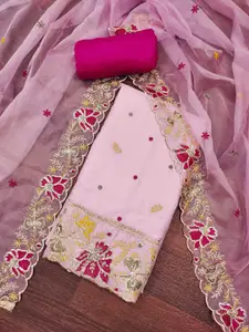 KALINI Floral Embroidred Sequnnied Organza Unstitched Dress Material