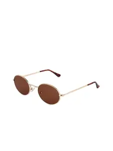 HASHTAG EYEWEAR Women Brown Lens & Gold-Toned Oval Sunglasses with