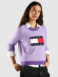 Tommy Hilfiger Women Brand Logo Printed Relaxed Fit Crew Neck Sweatshirt