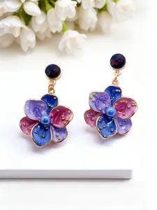 AVANT-GARDE PARIS Gold-Plated Artificial Stones Studded Floral Shaped Drop Earrings