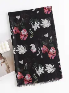 QUECY Women Printed Scarf with Frayed Border