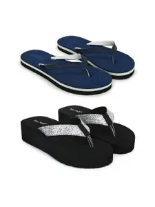 TWO SOFT Women Pack Of 2 Pair Embellished Casual Slip-On Flip Flop
