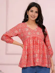 Dream Beauty Fashion Women Floral Printed V-Neck Peplum Top