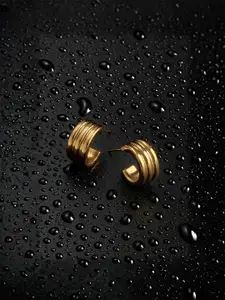 Accessorize Stainless Steel 14k Gold-Plated Ridge Huggie Half Hoop Earrings