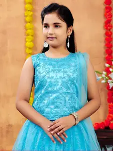Sangria Girls Turquoise Blue Net Lehenga Choli