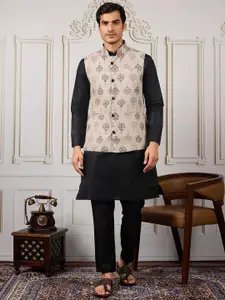 House of Pataudi Men Ethnic Woven Design Kurta & Trousers With Nehru Jacket