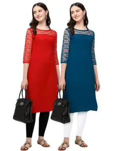 HEMANG FASHION Women Pack of 2 Russel Net Bell Sleeve Kurtas