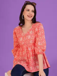 Dream Beauty Fashion Floral Print Puff Sleeve Peplum Top