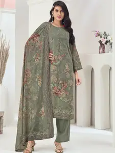 Stylee LIFESTYLE Floral Printed Sequinned Pure Silk Unstitched Dress Material