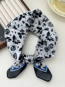 QUECY Women Floral Printed Taping Border Scarf