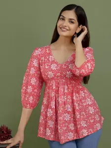 Dream Beauty Fashion Women Floral Printed Puff Sleeve Peplum Top