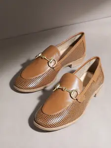 Kenneth Cole Leather Women Leather Horsebit Loafers With Perforated Detail