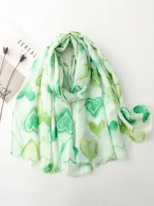 QUECY Women Printed Scarf with Frayed Border