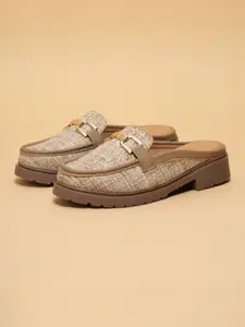 ERIDANI Arthur Women Woven Buckle Block Heel Mules