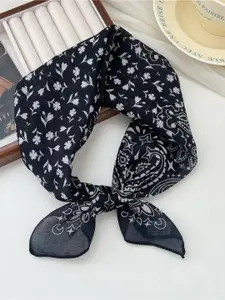 QUECY Women Floral Printed Taping Border Scarf